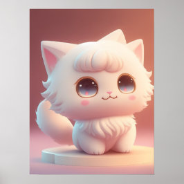 Niedliche Big Eyes Fluffy White Cat Poster