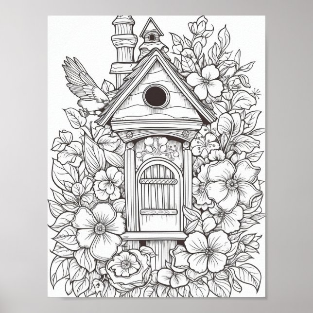 Niedliche Birdhouse Aduloring-Färbung Poster (Vorne)