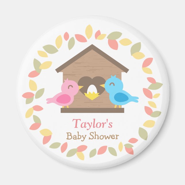 Niedliche Birdhouse-Blätter Wreath Bird Baby Dusch Magnet (Vorne)