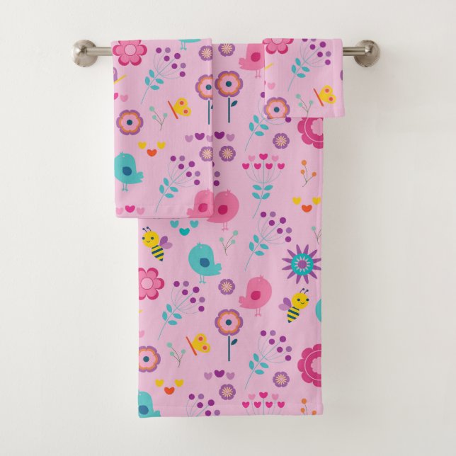 Niedliche Birds und Blume Badhandtuch Set (Insitu)