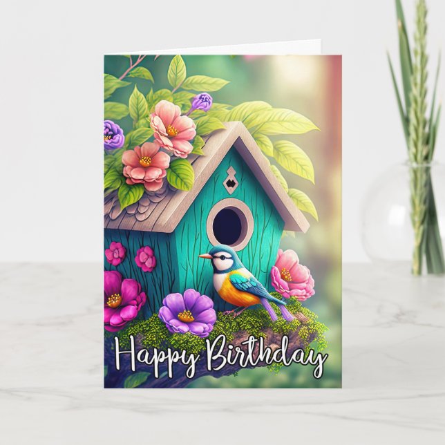 Niedliche Birdwatchers Birdhouse Illustration Karte (Vorderseite)