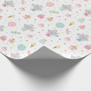Niedliche Birthday Mouse mit Geschenken & Kuchen w Geschenkpapier
