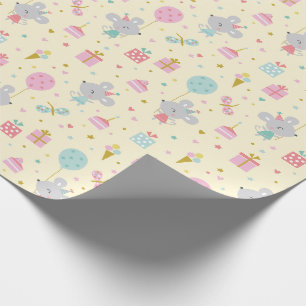 Niedliche Birthday Mouse mit Geschenktüte Gelb Geschenkpapier