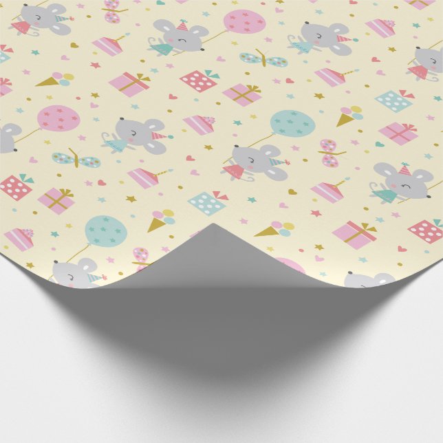 Niedliche Birthday Mouse mit Geschenktüte Gelb Geschenkpapier (Ecke)