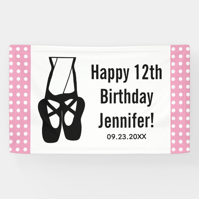 Niedliche Black Ballet Slippers En Pointe Geburtst Banner (Horizontal)