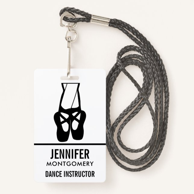Niedliche Black Ballet Slippers und Pointe Ausweis (Vorderseite mit Schlüsselband)