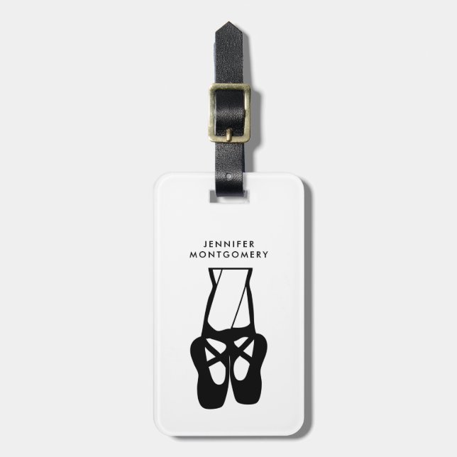 Niedliche Black Ballet Slippers und Pointe Gepäckanhänger (Vorderseite vertikal)