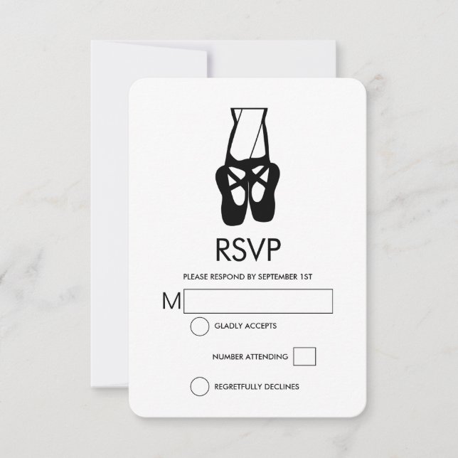 Niedliche Black Ballet Slippers und Pointe RSVP Karte (Vorderseite)