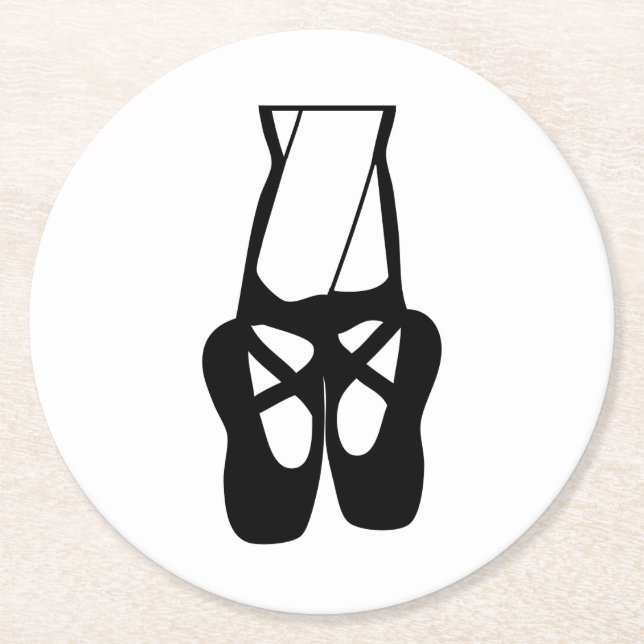 Niedliche Black Ballet Slippers und Pointe Runder Pappuntersetzer (Vorderseite)