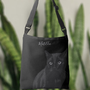Niedliche Black Cat Art Personalisierte Crossbody  Tragetaschen Mit Langen Trägern