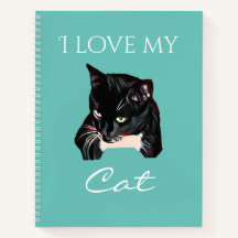 Niedliche Black Cat Custom Foto Türkis Notebook