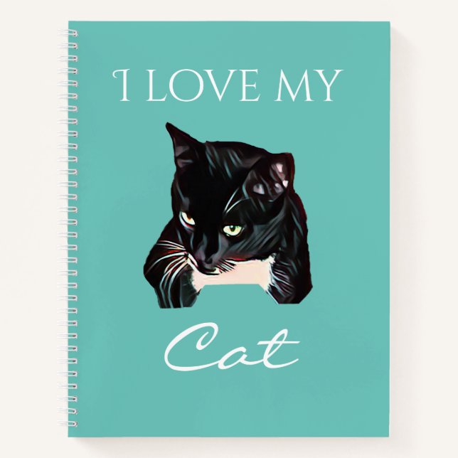 Niedliche Black Cat Custom Foto Türkis Notebook Notizbuch (Vorderseite)