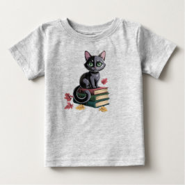 Niedliche Black Cat on Books Kleinkind T - Shirt