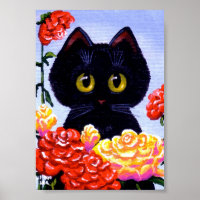 Niedliche Black Cat Rose Blume Big Eyes Creationar