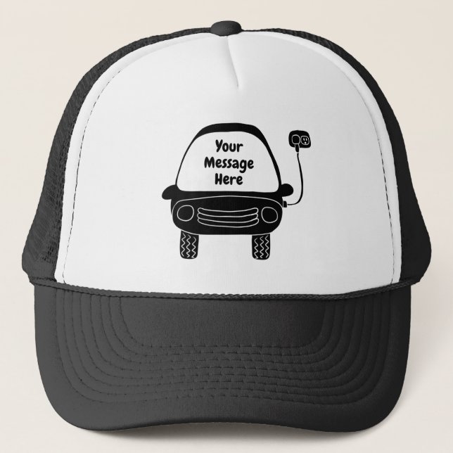 Niedliche Black Electric Car Custom Message Truckerkappe (Vorderseite)