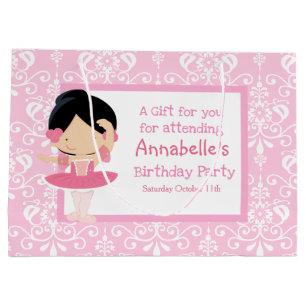 Niedliche Black Hair Ballerina & Pink Damask Viele Große Geschenktüte