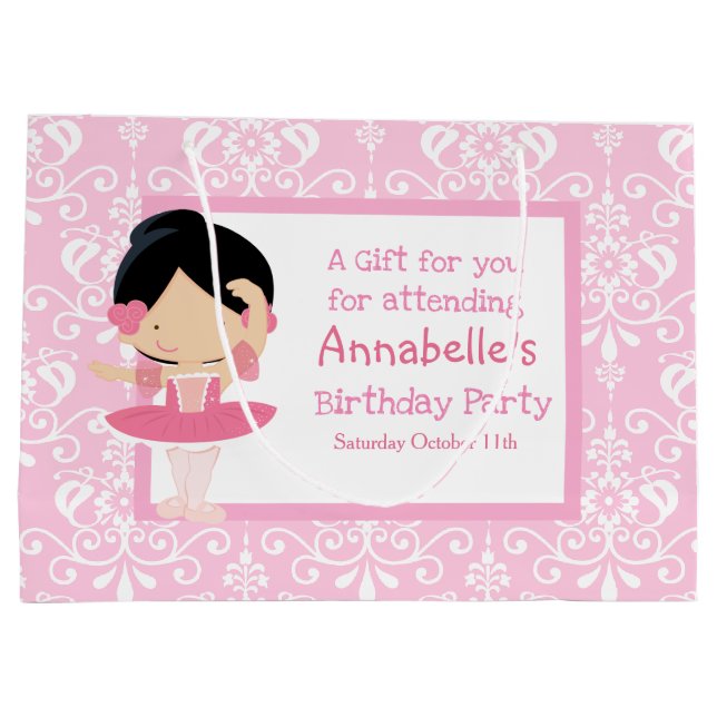 Niedliche Black Hair Ballerina & Pink Damask Viele Große Geschenktüte (Rückseite)