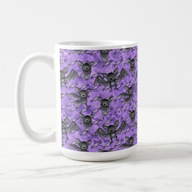 NIEDLICHE BLACK HALLOWEEN BATTEN MIT LILA KANDIEN KAFFEETASSE (Links)