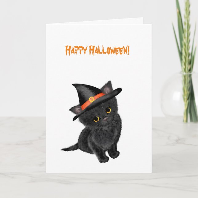 Niedliche Black Kitten Halloween-Karte Karte (Vorderseite)