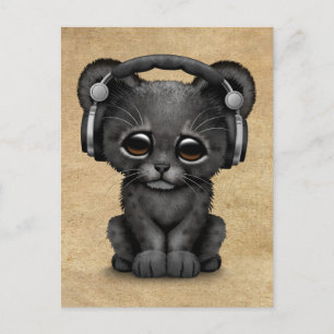Niedliche Black Panther Cub DJ Tragekopfhörer Postkarte