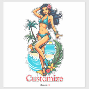 Niedliche Blackhaired Bikini Beach Girl Thunder_Co Aufkleber