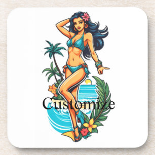 Niedliche Blackhaired Bikini Beach Girl Thunder_Co Getränkeuntersetzer