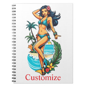 Niedliche Blackhaired Bikini Beach Girl Thunder_Co Notizblock