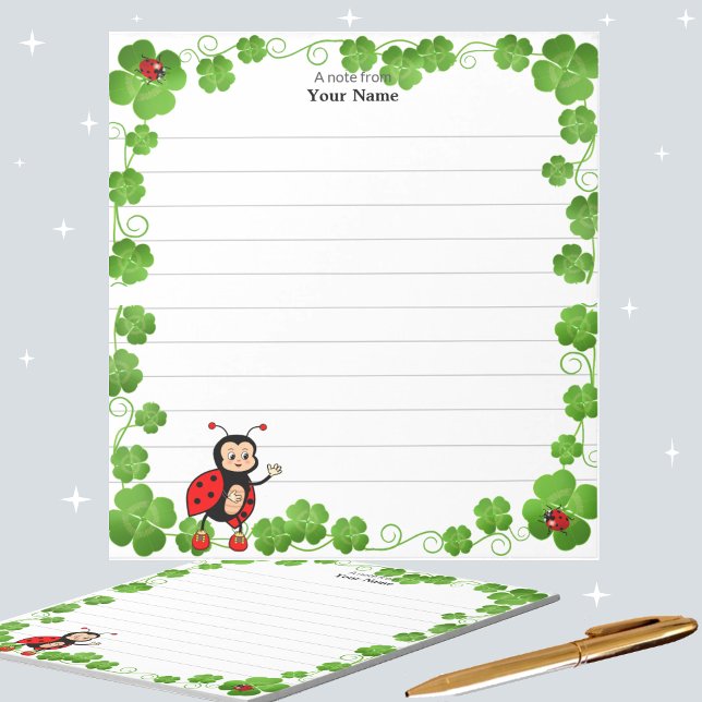 Niedliche Blätter Ladybug und Clover Lined Notizblock (Von Creator hochgeladen)