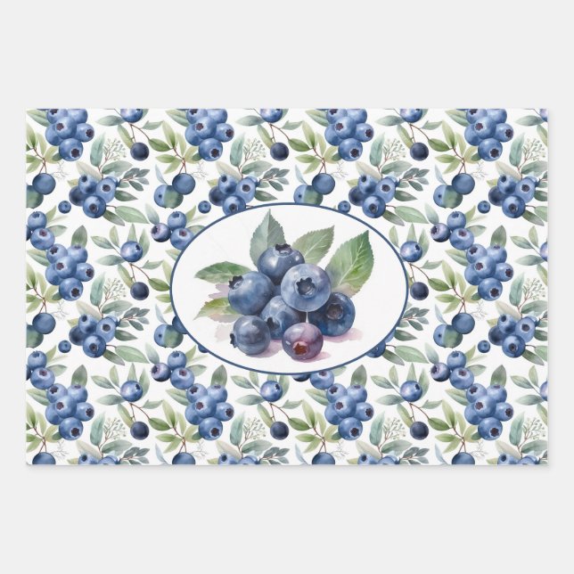 Niedliche Blaubeeren Geschenkpapier Set (Vorderseite)