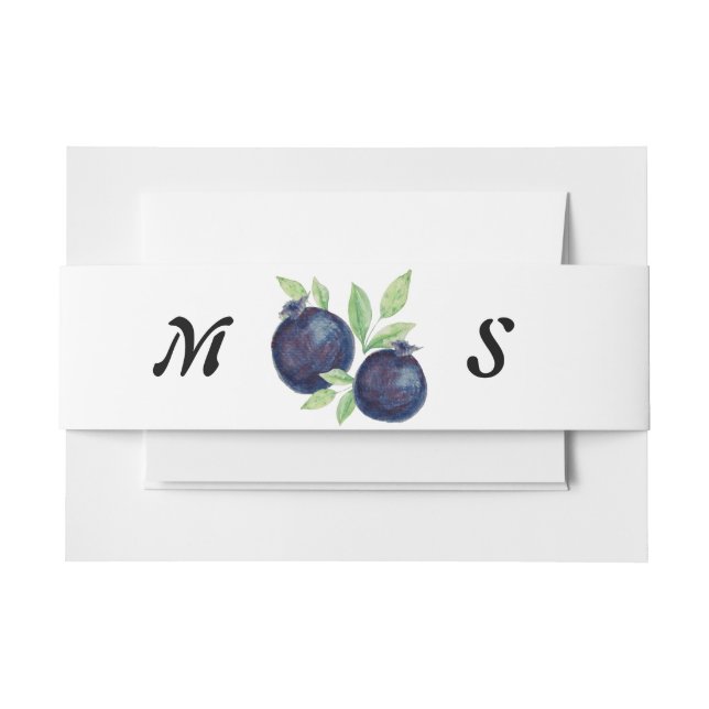 Niedliche Blaubeeren Wasserfarbe Mit Monogramm Einladungsbanderole (Vorderseite Beispiel)