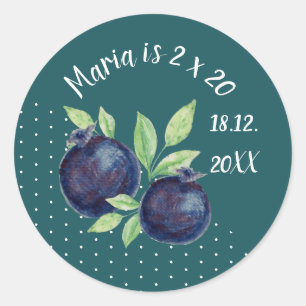 Niedliche Blaubeeren Wasserfarben Handlackiert Runder Aufkleber