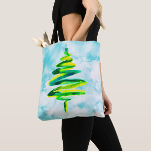 Niedliche blaue Aquarellbäume Weihnachtsbäume Toag Tasche