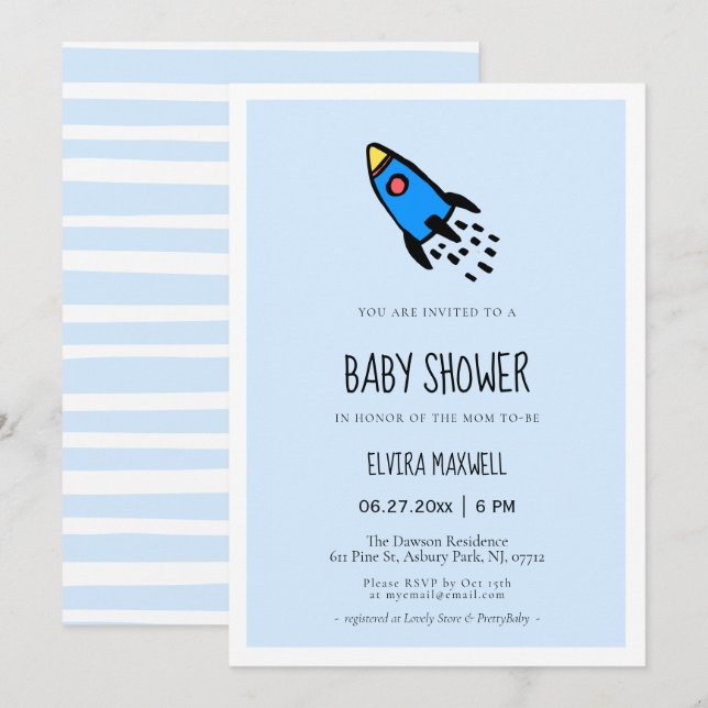 Niedliche blaue Babynadel Babydusche Einladung (Vorne/Hinten)