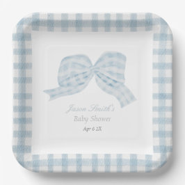 Niedliche blaue Bugband-Babydusche Pappteller