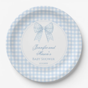Niedliche, blaue Bugband-Babydusche Pappteller