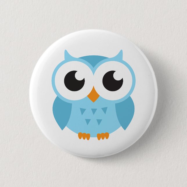Niedliche blaue Cartoonbabyeule Button (Vorderseite)