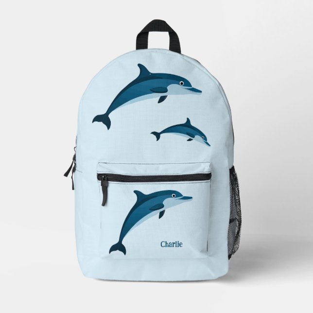 Niedliche Blaue Delphine Bedruckter Rucksack (Vorderseite)