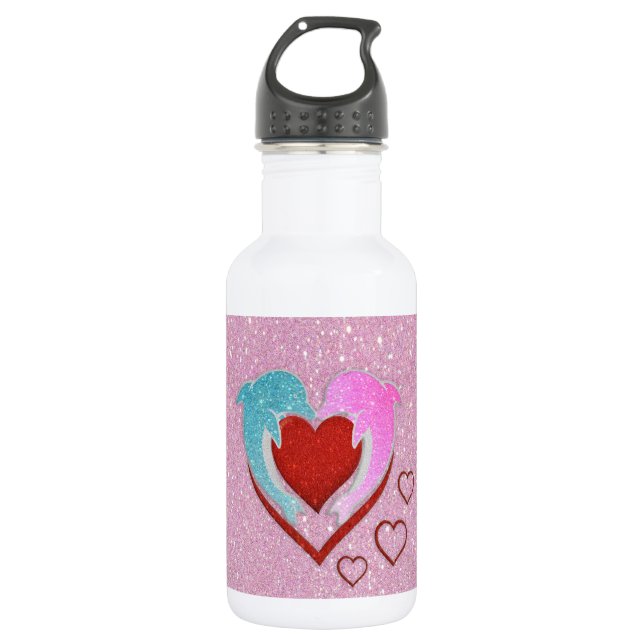 Niedliche Blaue Delphine mit rotem Herzen Trinkflasche (Vorderseite)