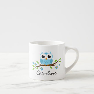 Niedliche blaue Eule auf personalisiertem Namen Espressotasse