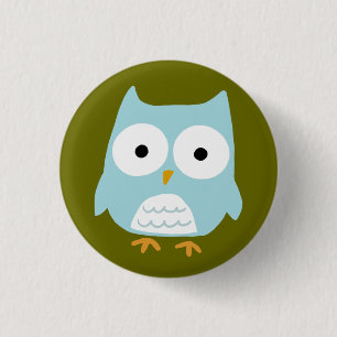 Niedliche blaue Eulen-lustiger wunderlicher Button