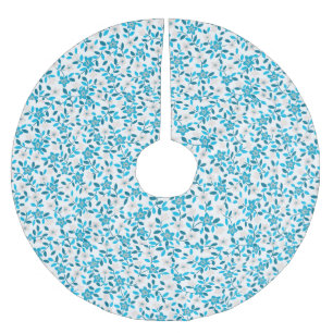 Niedliche, blaue Federblumenmuster Polyester Weihnachtsbaumdecke