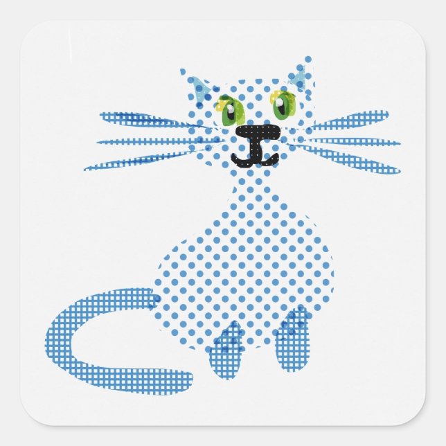 Niedliche Blaue Fleckkatze Quadratischer Aufkleber (Vorderseite)