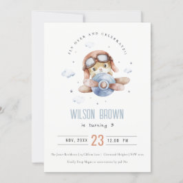 Niedliche blaue Fliege über Teddy Animal Flugzeug Einladung