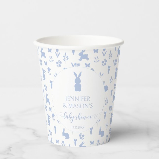 Niedliche blaue Frühlingshasen Osterhasen-Babydusc Pappbecher (Vorderseite)