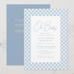 Niedliche blaue Gingham-Dusche Einladung