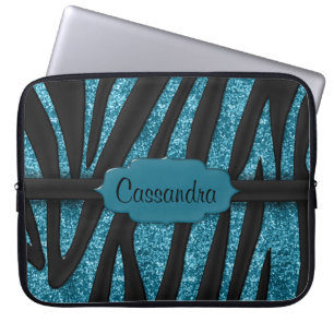 Niedliche blaue Glitterie Zebra Streifen Print Laptopschutzhülle
