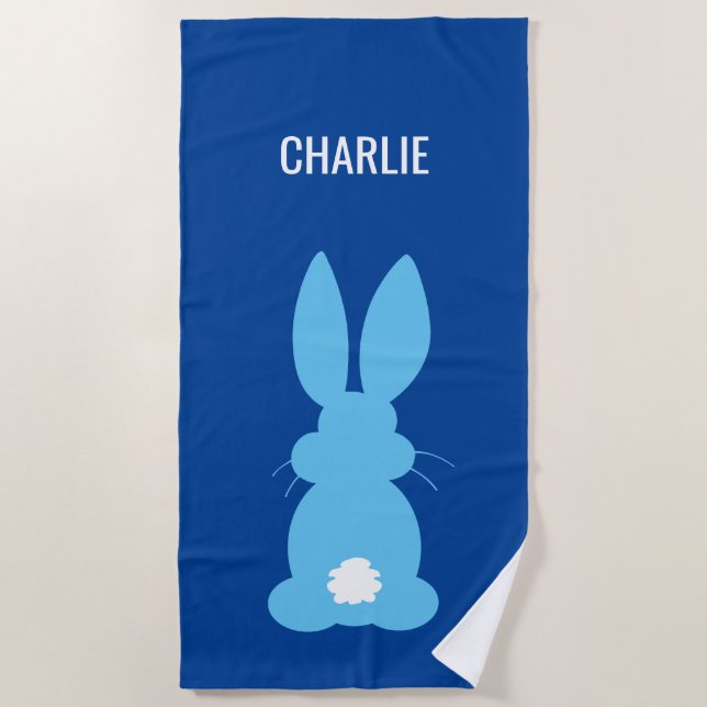 Niedliche blaue Häschen-Silhouette-Jungen Strandtuch (Vorderseite)