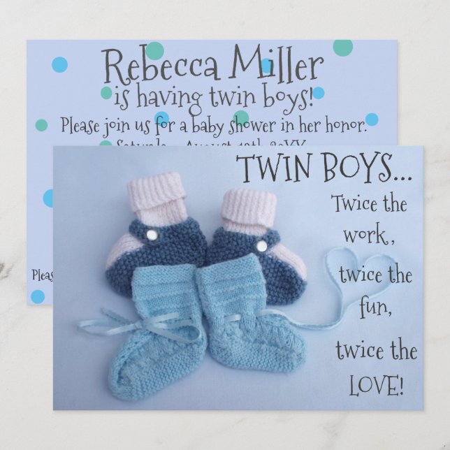 Niedliche blaue Hintern Junge Zwillinge Babydusche Einladung (Vorne/Hinten)