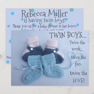 Niedliche blaue Hintern Junge Zwillinge Babydusche Einladung