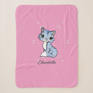 Niedliche blaue Katze auf rosa individuelle Name Sherpadecke